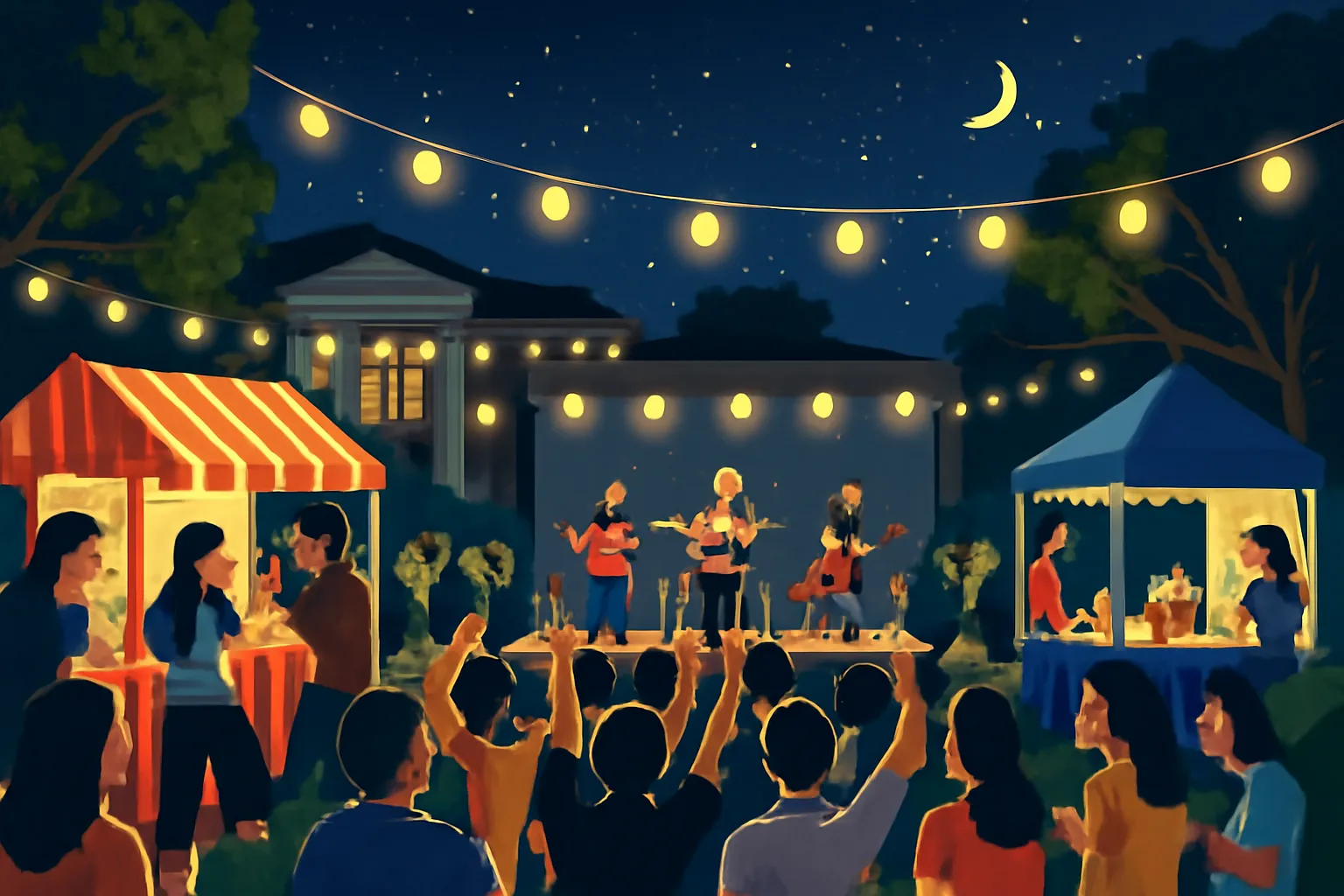 강원대 전북대 대학생활 캠퍼스 야간 축제 공연 일러스트