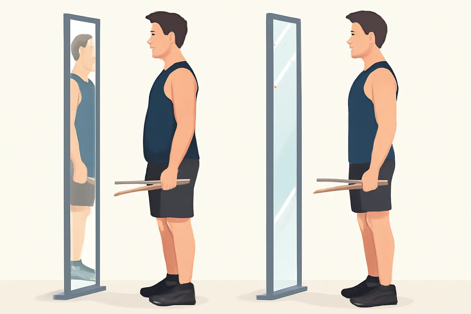 거울앞 전자드럼운동효과 체형변화 일러스트