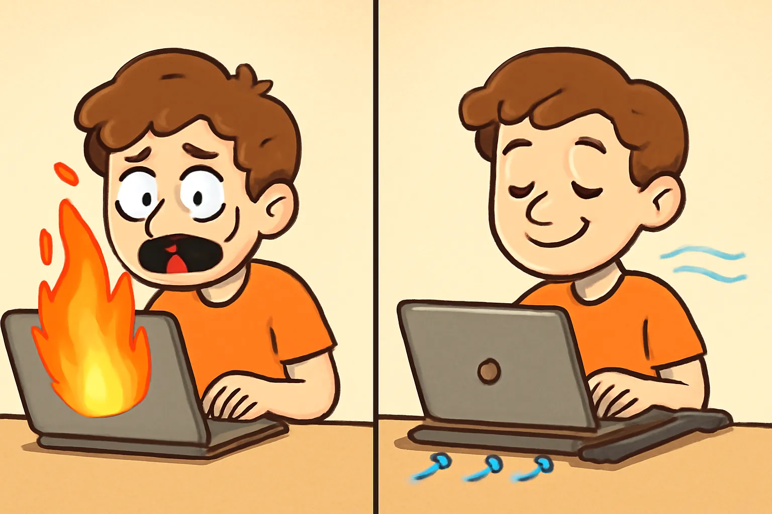 게이밍노트북 쿨링패드 발열관리 코믹일러스트