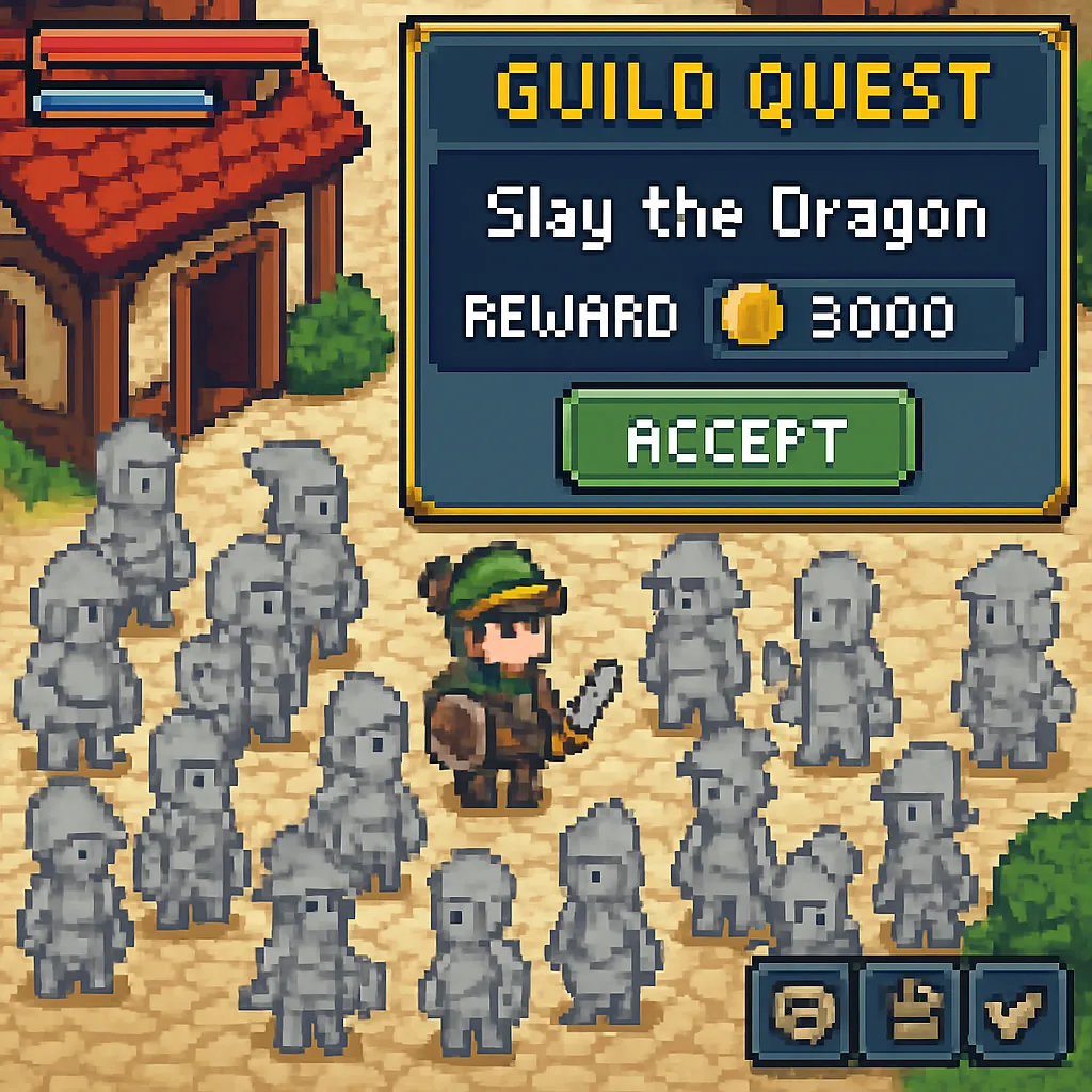 게임길드 퀘스트 픽셀아트 오프라인 일러스트 한산한 게임세계