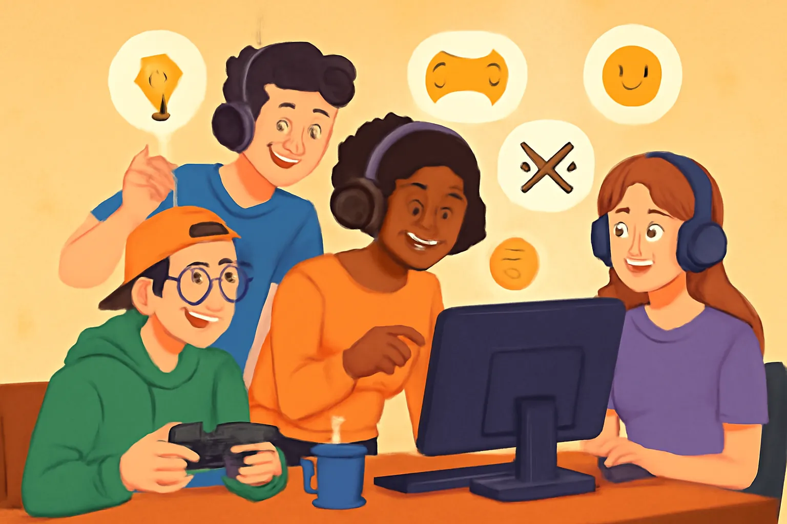 게임커뮤니티 긍정 소통 정보공유 일러스트