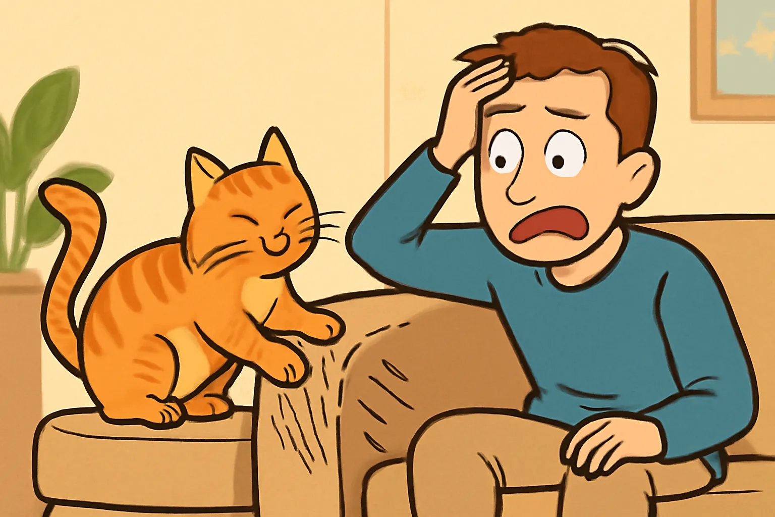 고양이 소파 팔걸이 스크래치 일러스트 코믹 2d