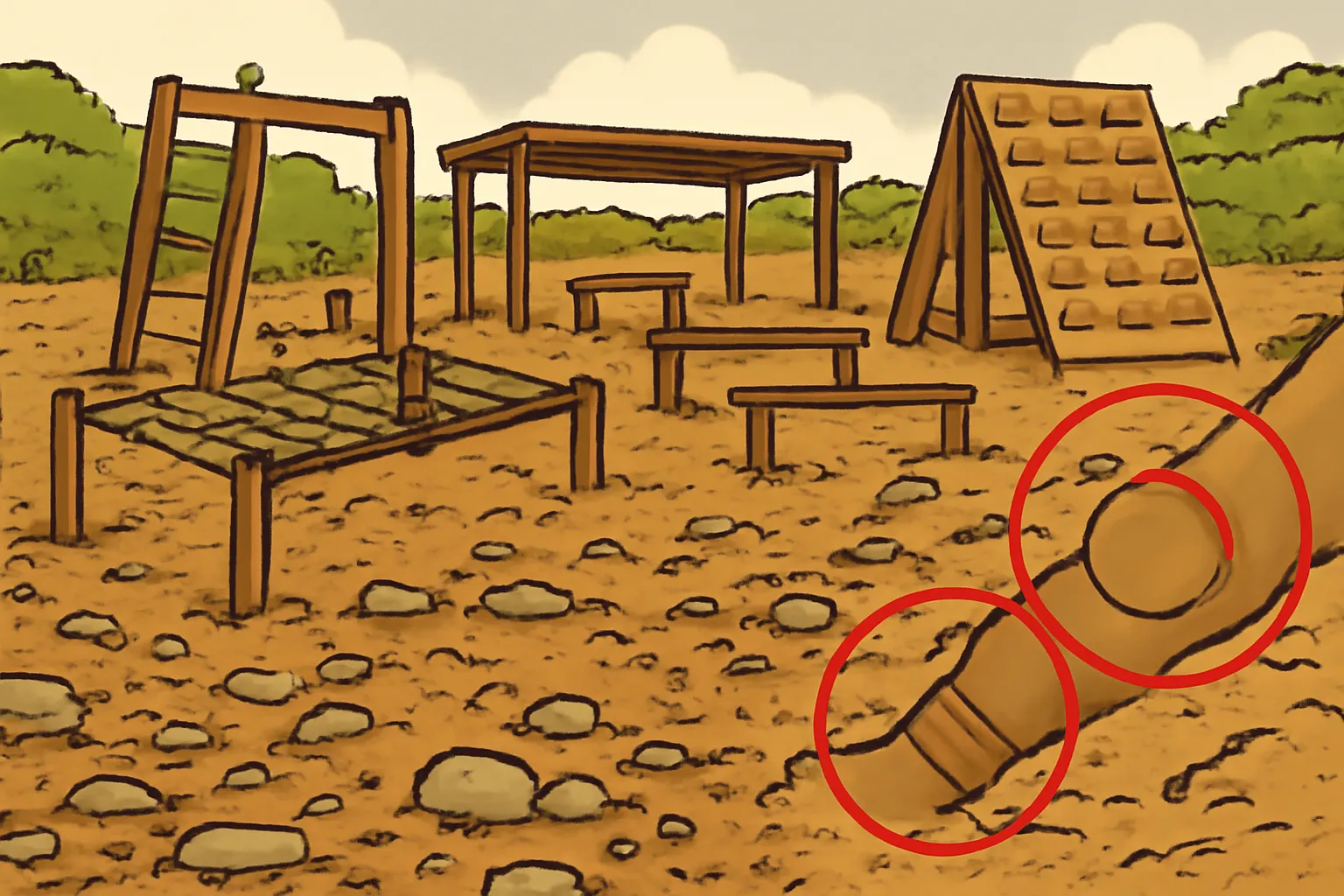 군대 유격훈련 일러스트 돌바닥 거친지형 팔꿈치 무릎 보호대