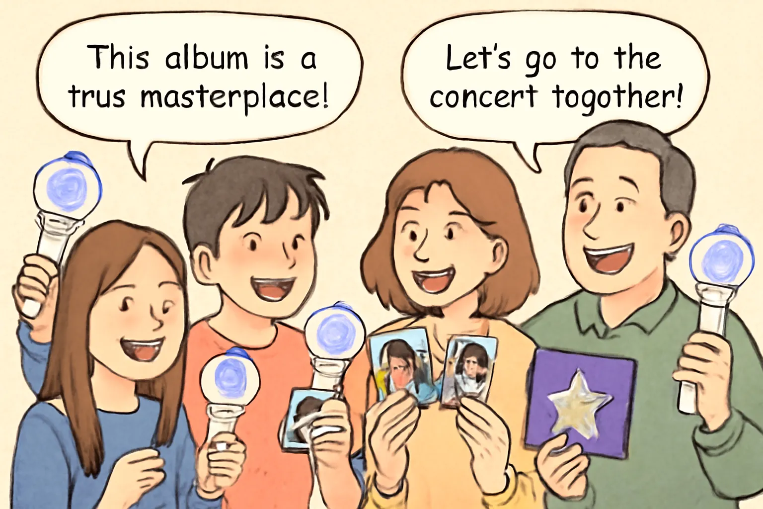 다양한 세대 아이돌 팬덤 응원봉 굿즈 포토카드 교환 모임