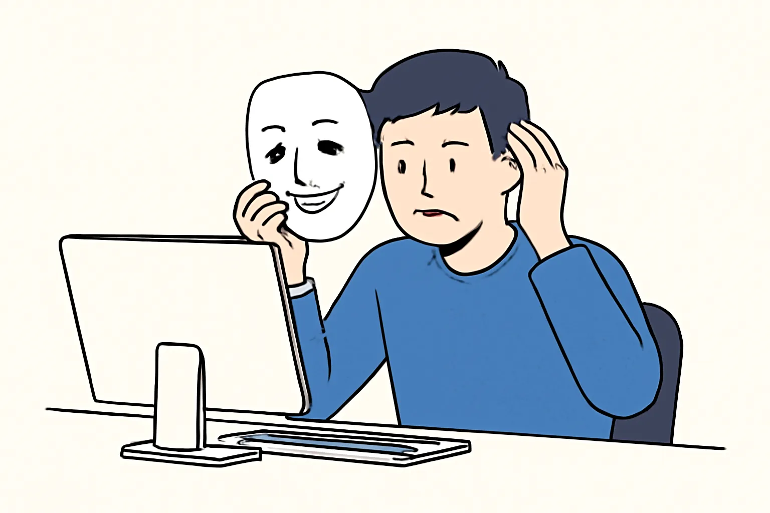 디시인사이드 대학커뮤니티 가면벗는장면 불안한표정 이차원일러스트