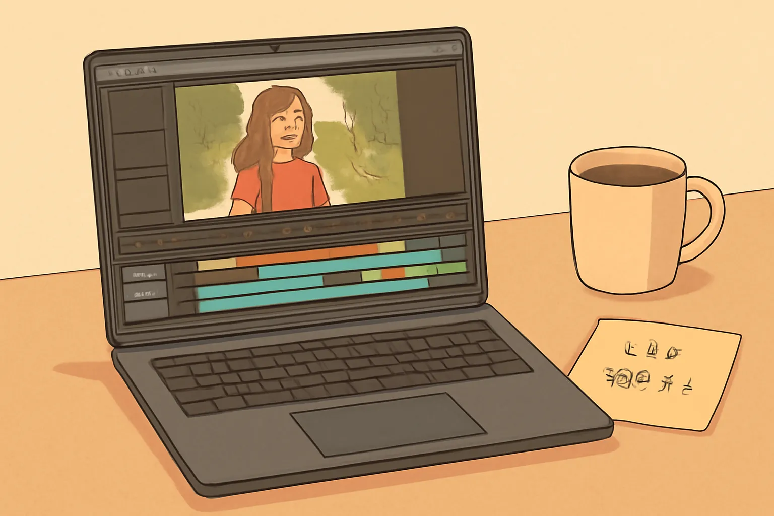 미니멀 집콕 브이로그 영상편집 작업공간 일러스트