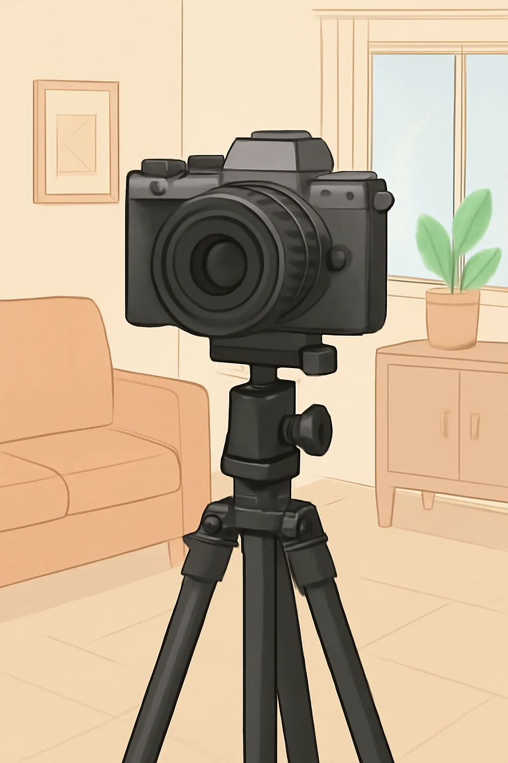 미니멀 집콕 브이로그 촬영세트업 미러리스카메라 삼각대 일러스트