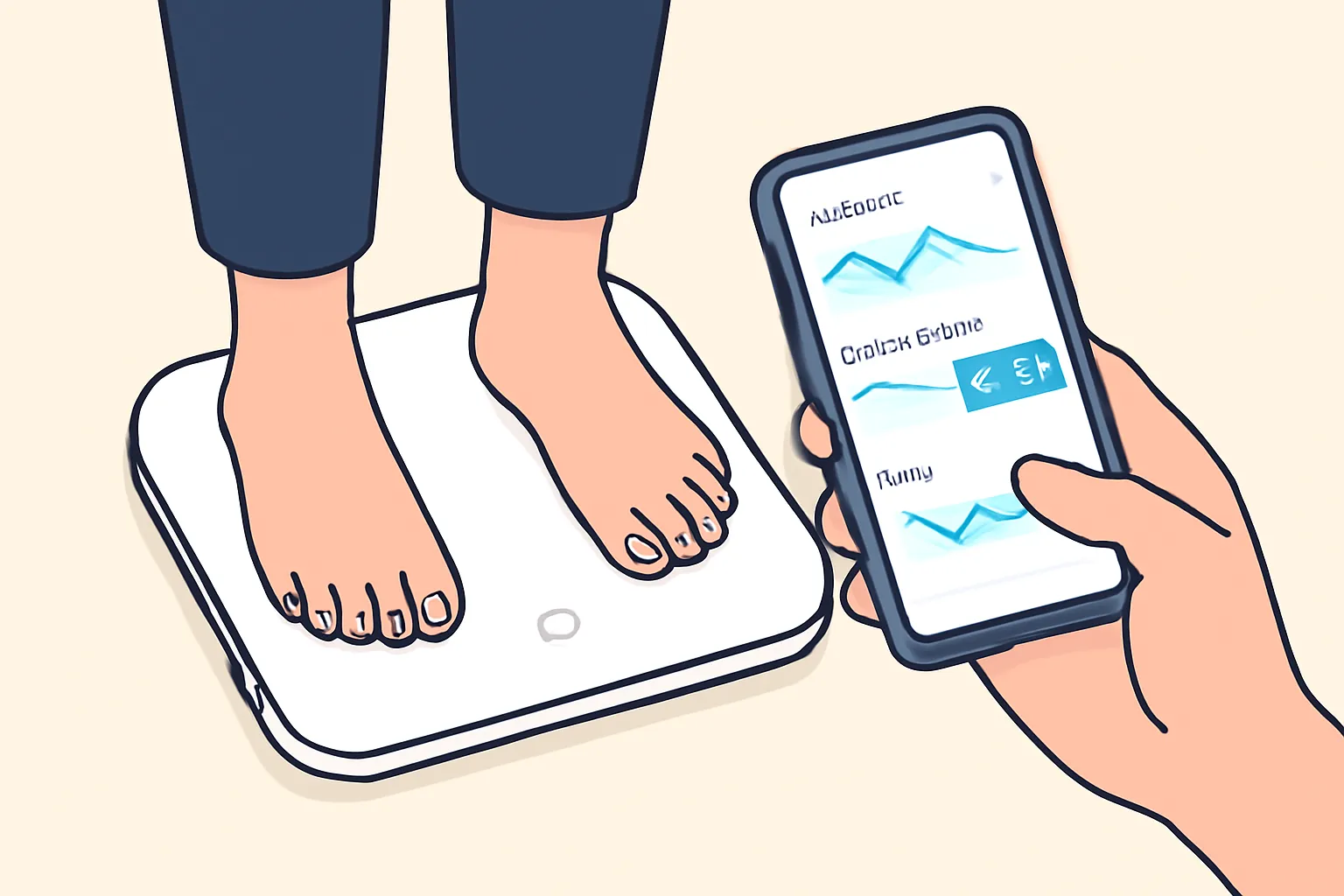 스마트체중계 스마트폰앱 체중 체지방률 bmi 2kg감량 2d일러스트