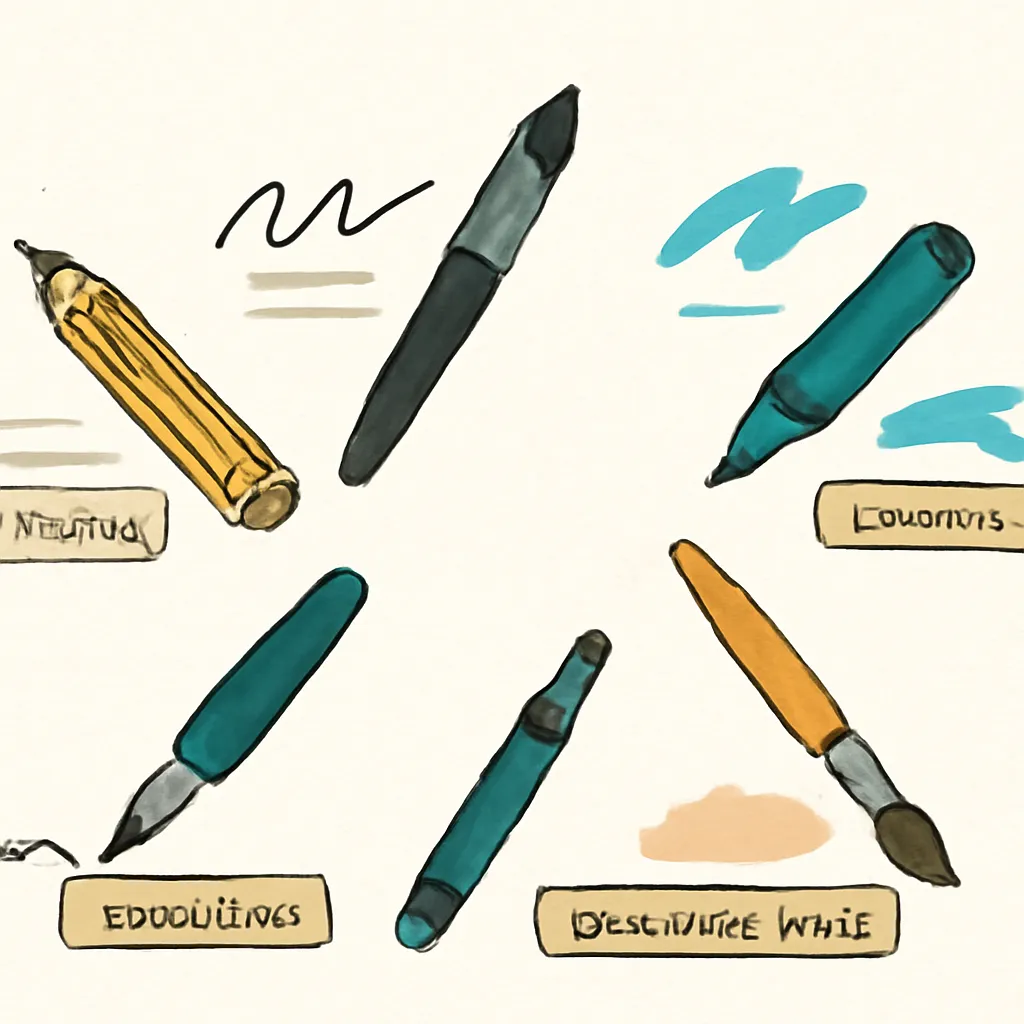 스케치북 필기구 드로잉 일러스트 원형배치 아트