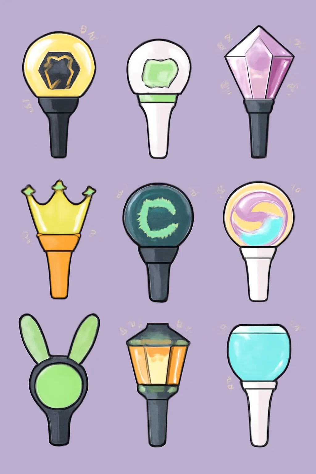 아이돌 일러스트 스타일 라이트스틱 다양한 빛나는 디자인