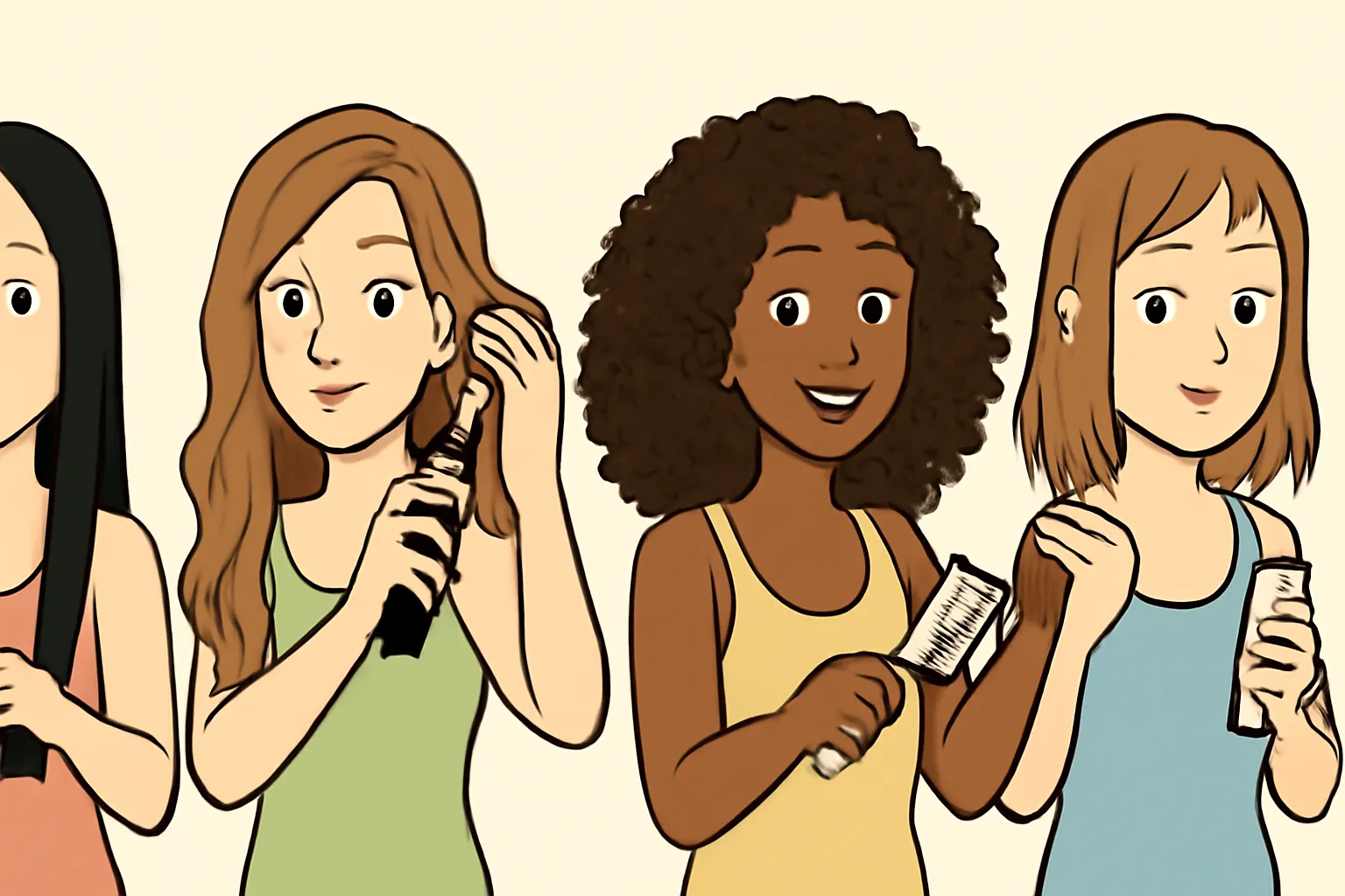 아침 셀프 헤어관리 뷰티팁 만화 직모 웨이브 곱슬 손상모