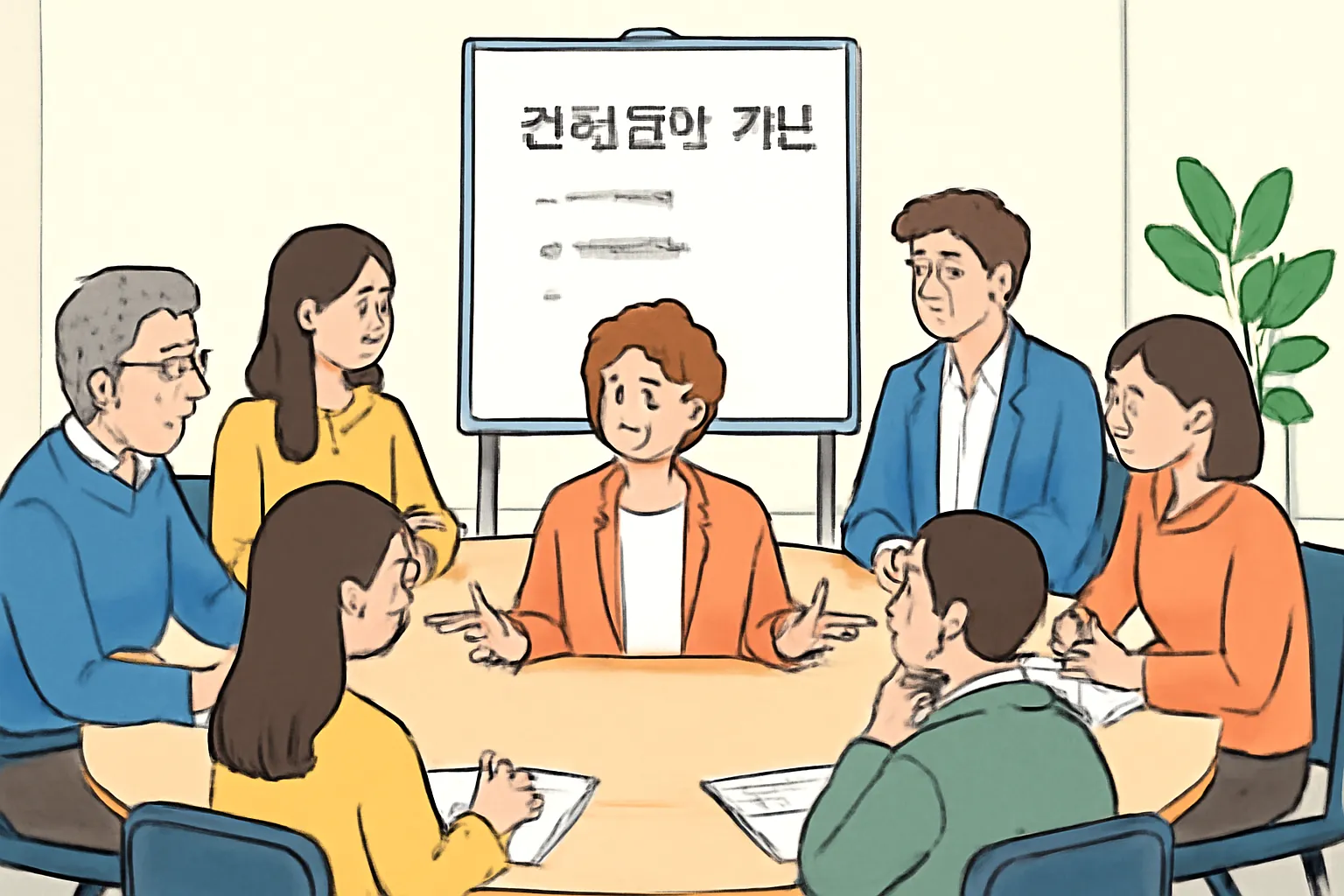 조직문화개선 회의실 원탁회의 일러스트