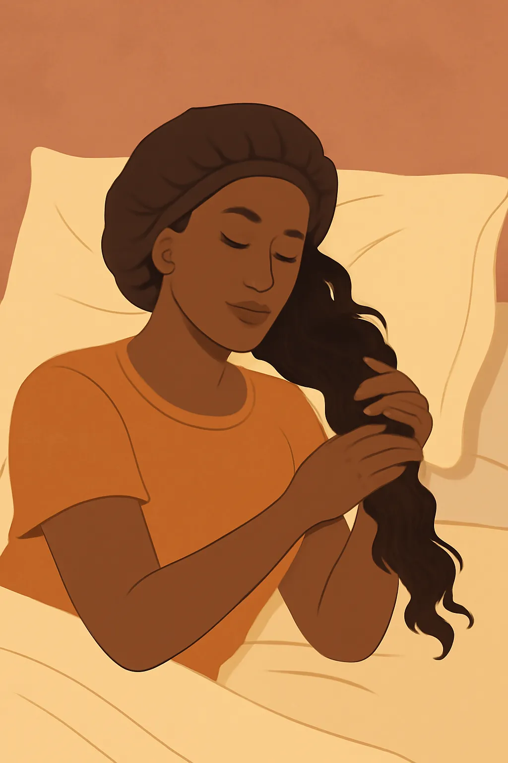 취침전 헤어 케어 실크 베개 커버 일러스트