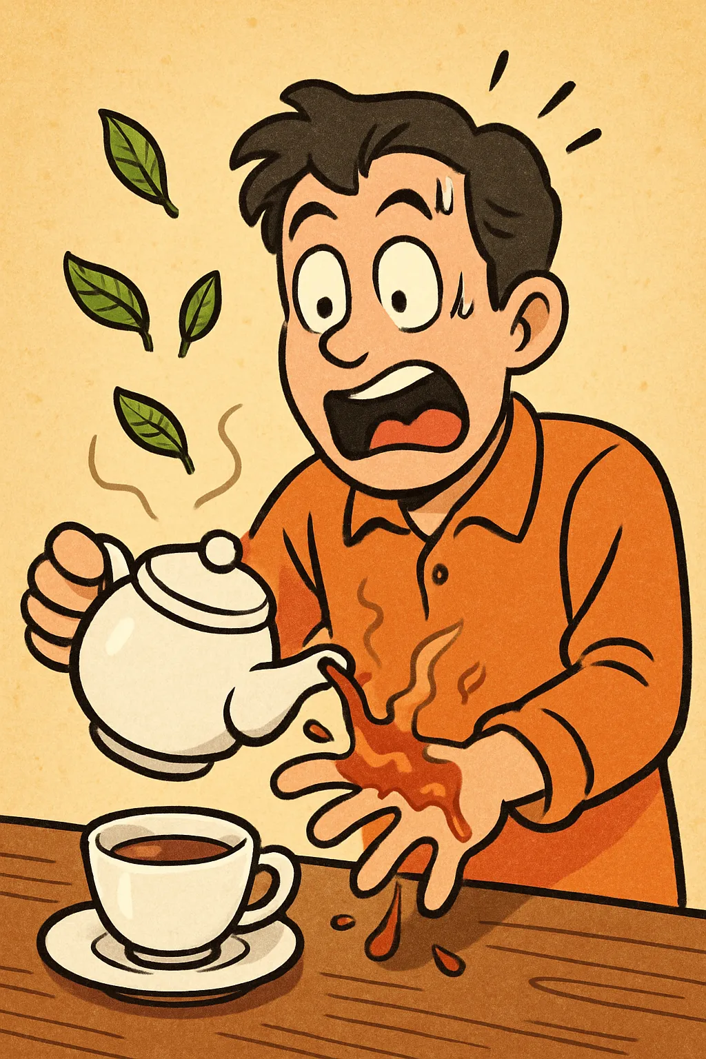 코믹 차세팅 개완 티포트 실수 일러스트 찻잎날림