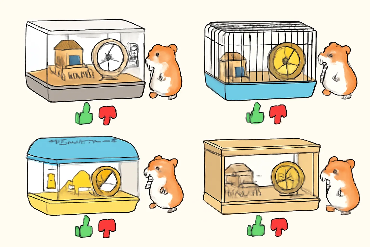 햄스터 케이지 아크릴 철제 플라스틱 원목 장단점 일러스트