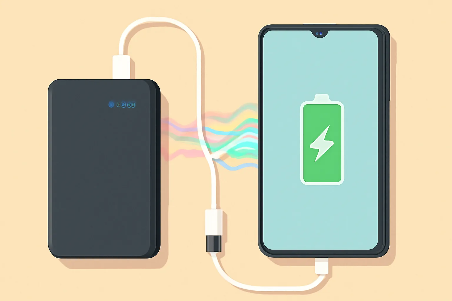 휴대용 보조배터리 스마트폰 c타입 led표시등 파스텔 에너지효과 일러스트