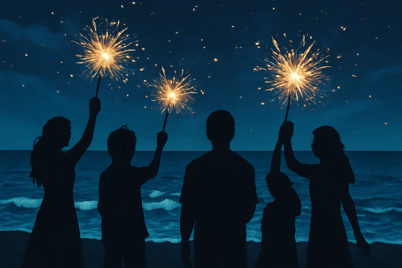 여름밤바다 스파클러 실루엣 일러스트