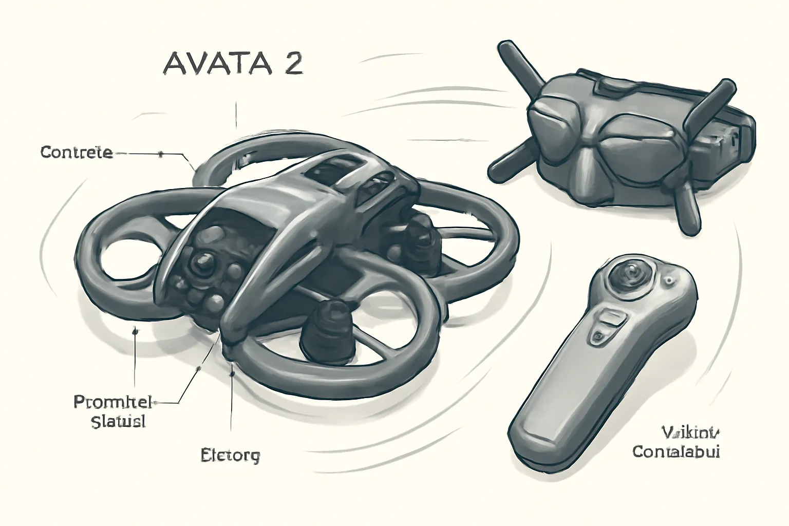 dji avata2 fpv 드론 일러스트 프로펠러가드 구성요소 라벨링