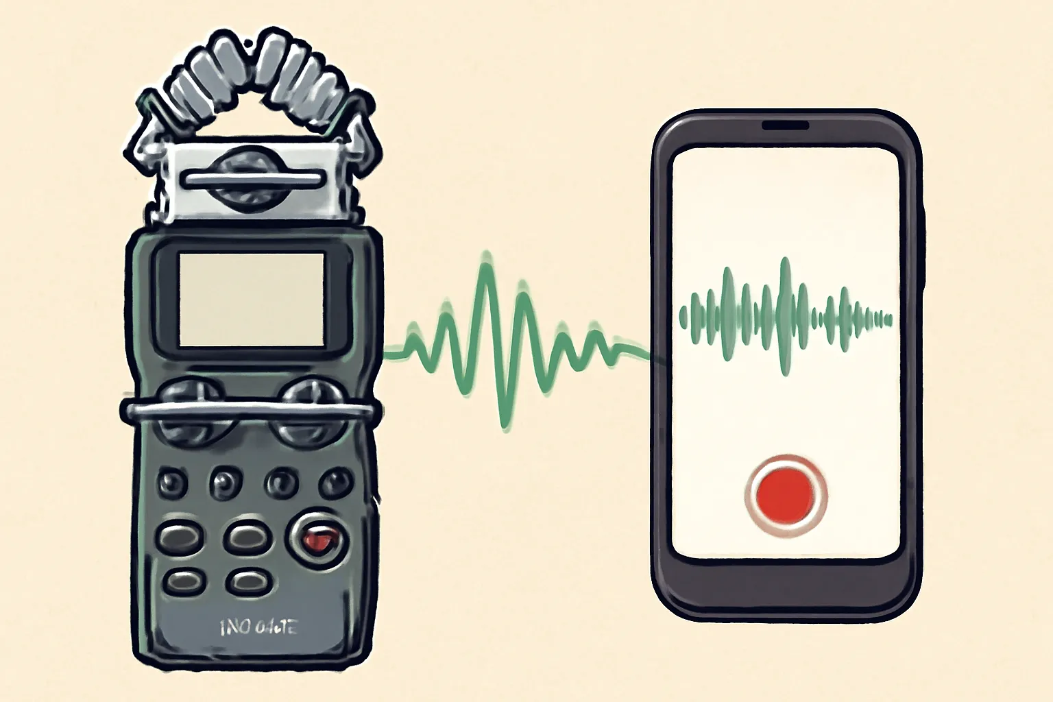 zoom h5 핸디레코더 스마트폰 비교 음질차이 파형그래프 만화일러스트